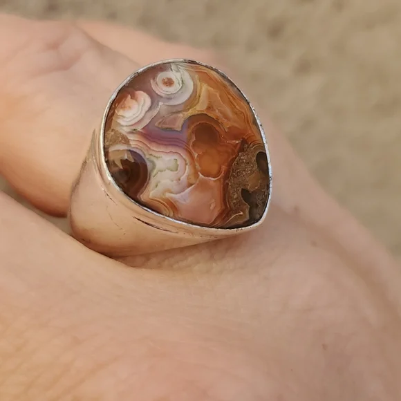 New Men's Crazy Lace Agate 925 Silver Ring. - Picture 9 of 15